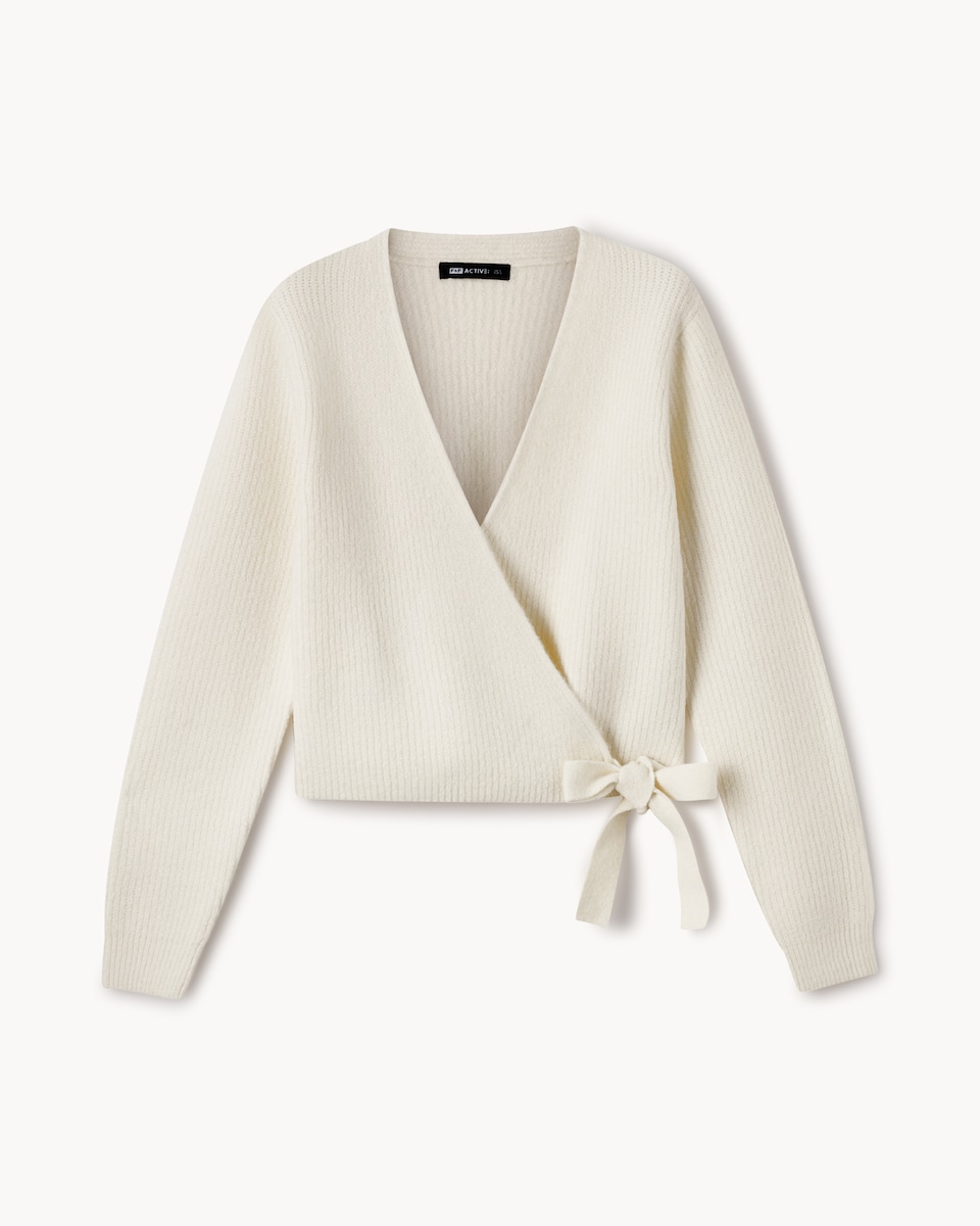 image 1 of F&F Active ULTRASTRETCH Wrap Front Cardigan in Cream