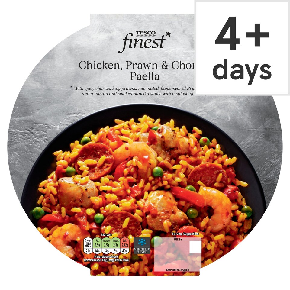 Tesco Finest Chicken, Chorizo & Prawn Paella 400g Tesco Groceries