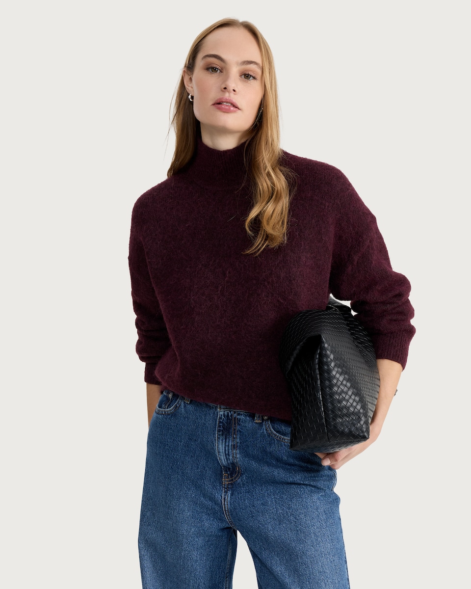 image 1 of F&F Knitted Turtle Neck Jumper in Burgundy