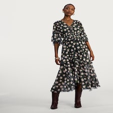 F&F Floral Print Ruffle Midi Dress in Multi Black