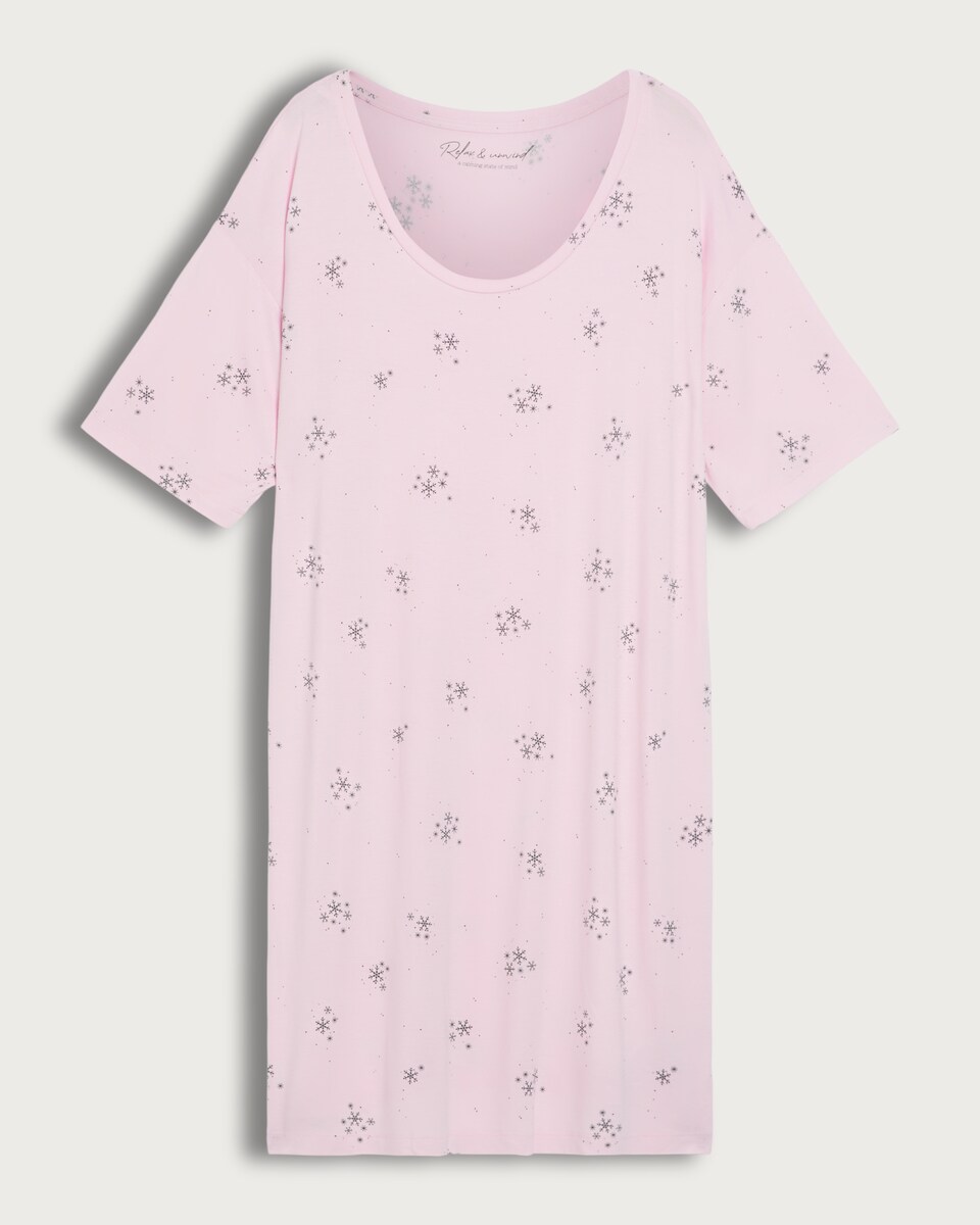 image 1 of F&F Snowflake Print Short Sleeved Nightdress in Pink