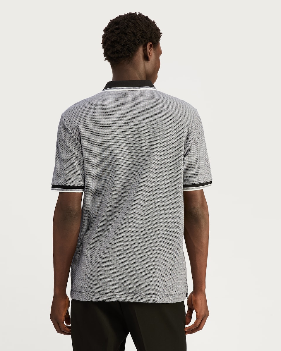 image 1 of The F&F Edit Pure Cotton Textured Zip Neck Polo Shirt in Black