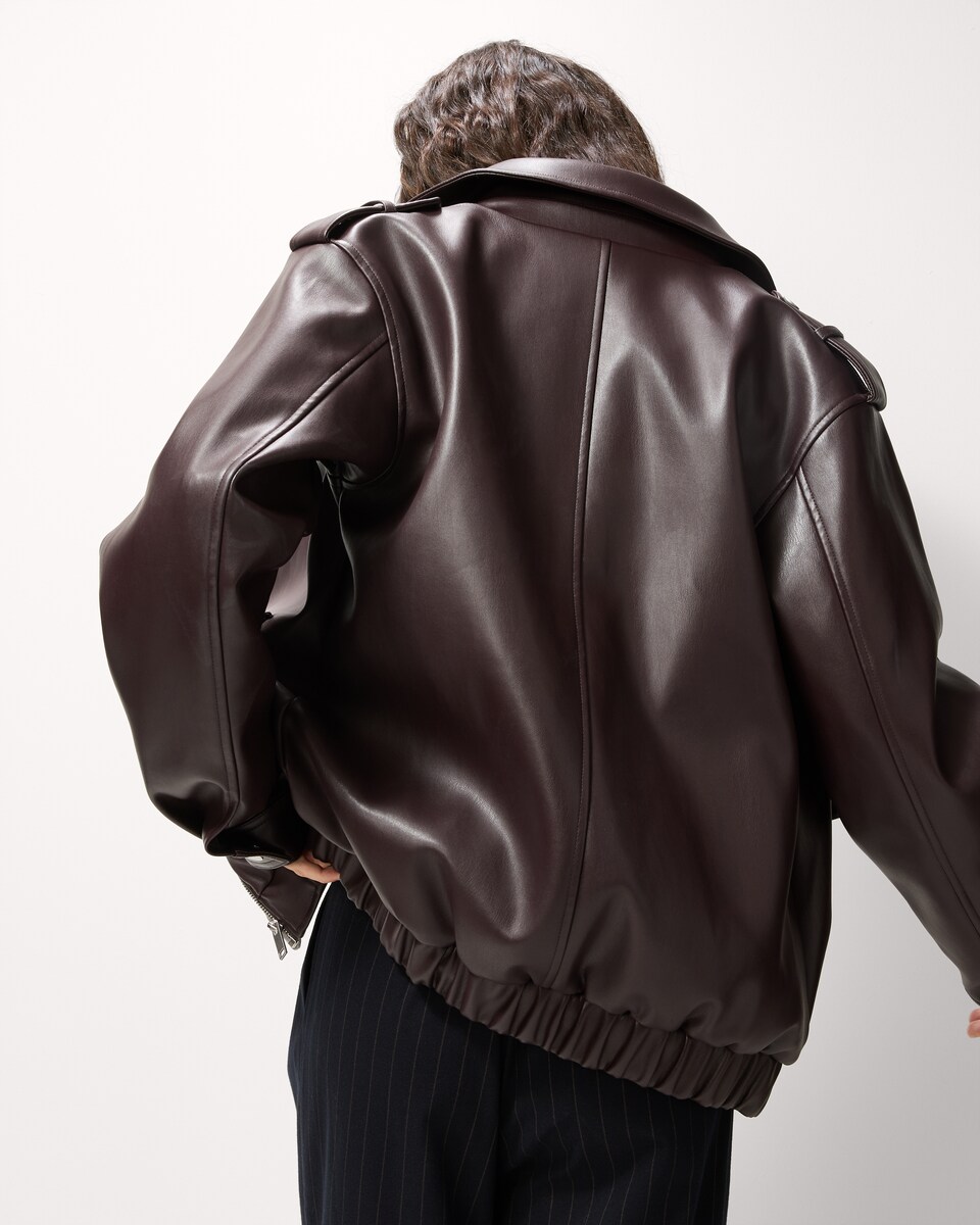 image 1 of F&F Faux Leather Patch Pocket Jacket in Burgundy