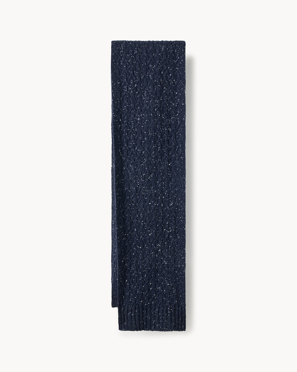 image 1 of F&F Cable Knit Textured Scarf in Navy