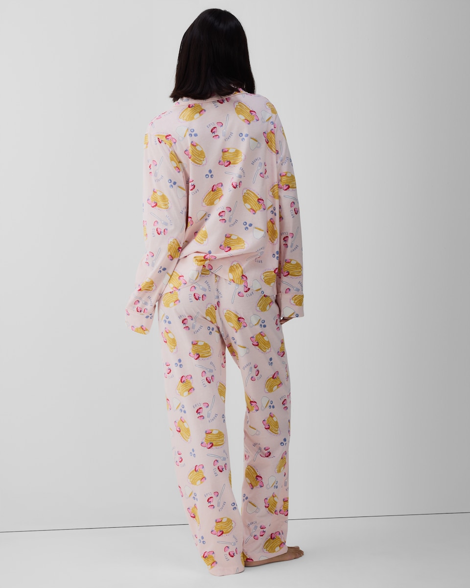 image 1 of F&F Pure Cotton Pancake Print Revere Pyjama Set in Multi Pink