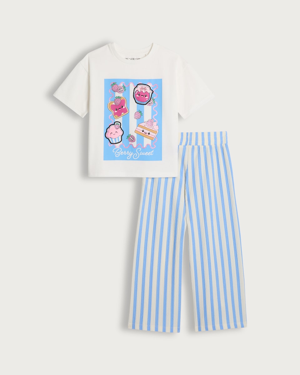 F&F Girls Berry Sweet T-Shirt and Trousers Set in Multi