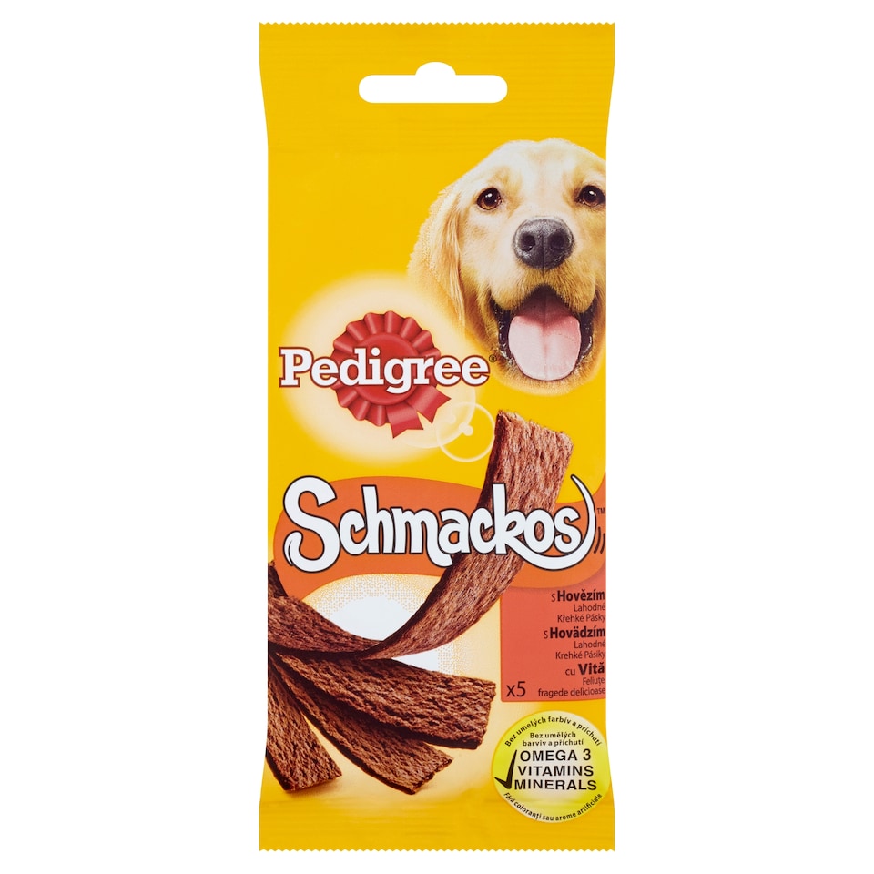 Pedigree Schmackos Lahodné křehké pásky s hovězím 5 ks 43g