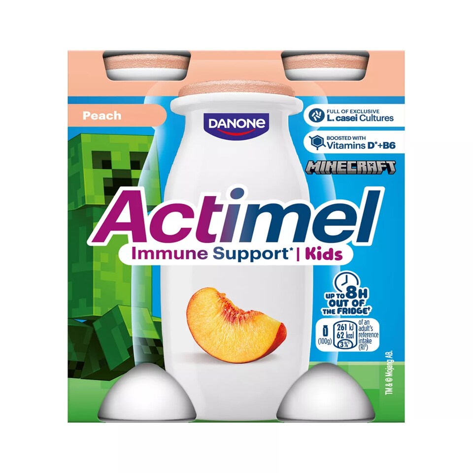 image 1 of Actimel Kids Peach Immunity Yoghurt Drink Multipack 4x100g