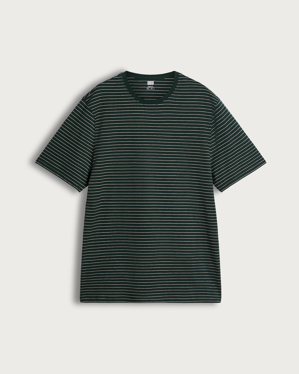 image 1 of F&F Pure Cotton Regular Fit Striped Short Sleeved T-Shirt in Green