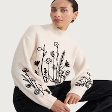 F&F Textured Floral Embroidered Jumper in Cream