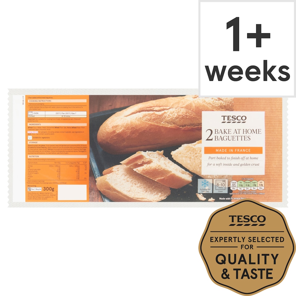 Tesco Homebake Part Baked White Baguettes 2 Pack
