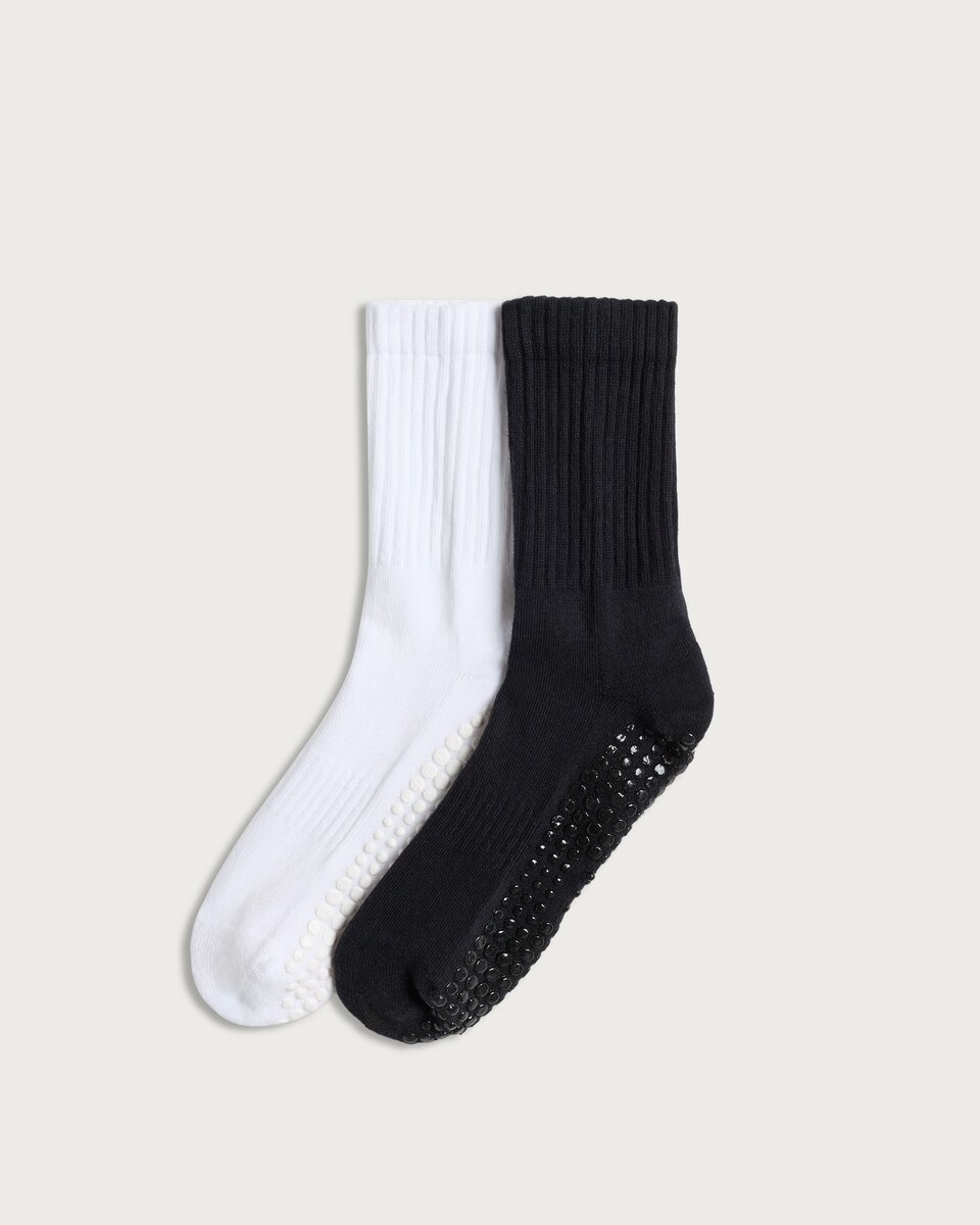 F&F Active 2-Pack Cotton Rich Ribbed Gripper Socks in Black
