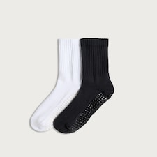 F&F Active 2-Pack Cotton Rich Ribbed Gripper Socks in Black