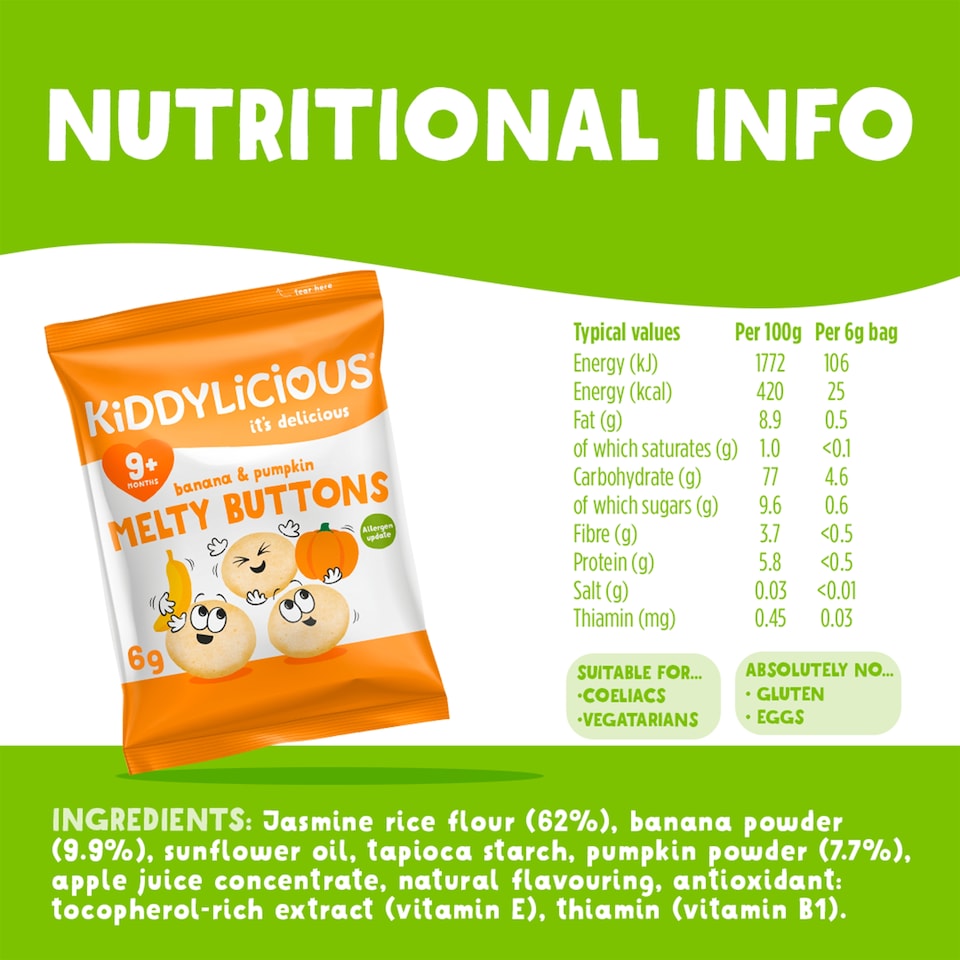 image 1 of Kiddylicious Banana & Pumpkin Melty Buttons 6g