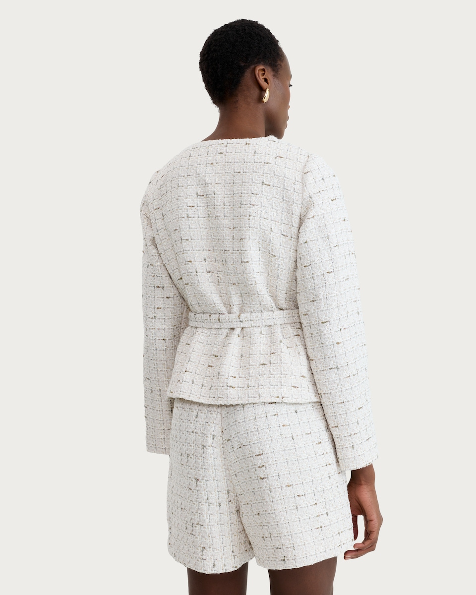 image 1 of F&F Boucle Textured Belted Co-ord Jacket in Cream