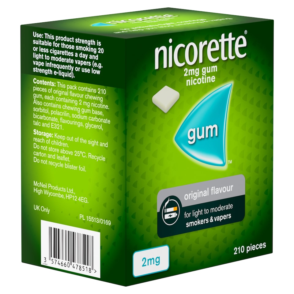 image 1 of Nicorette Stop Smoking Aid 2mg Nicotine Gum - Original 210s