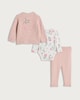 image 2 of F&F Baby 3-Piece Cotton Rich Cardigan, Bodysuit and Leggings Set in Pink
