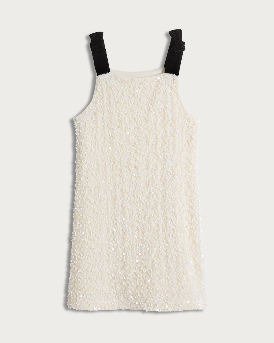 F&F Girls Velvet Strap Sequin Dress in Cream