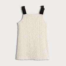 F&F Girls Velvet Strap Sequin Dress in Cream