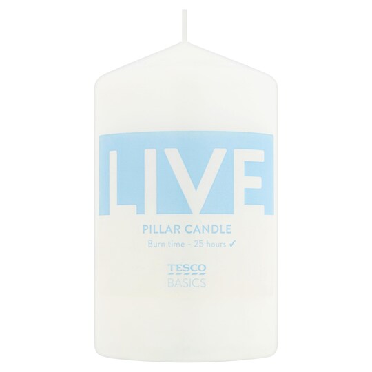 Tesco Small Unfragranced Pillar Candle White Tesco Groceries