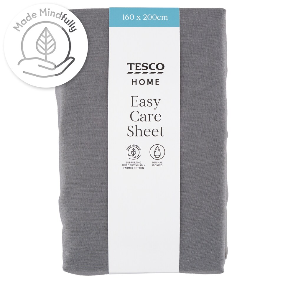 Tesco Home Easy Care szürke lepedő 160 x 200 cm