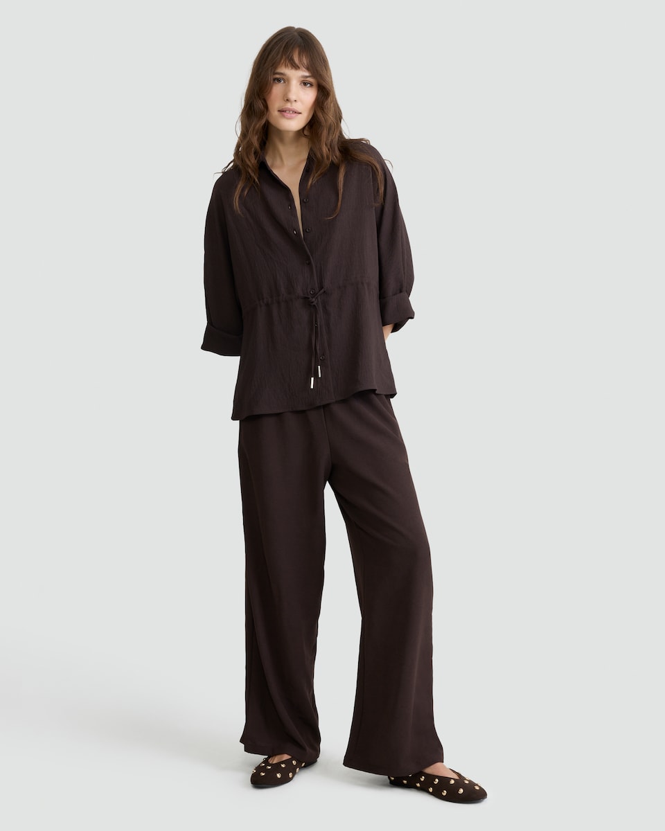 image 1 of F&F Wide Leg Elasticated Trousers in Brown