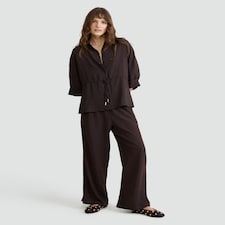 F&F Wide Leg Elasticated Trousers in Brown