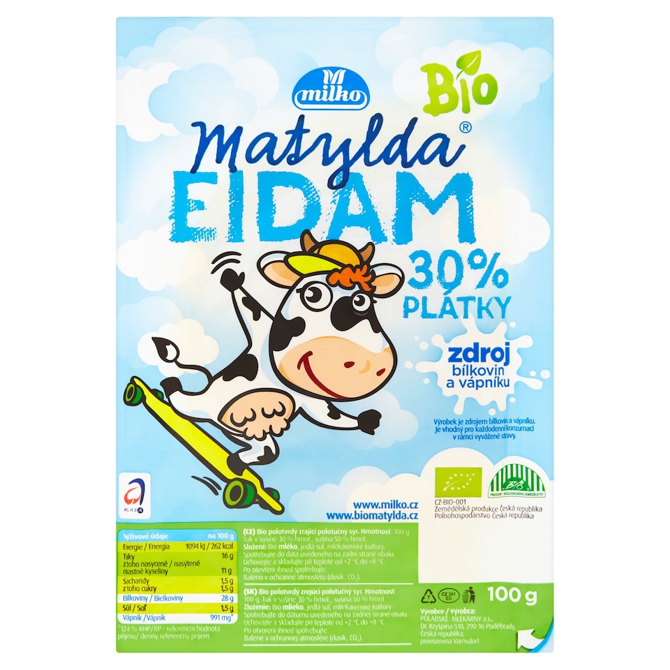 image 1 of Milko Matylda Organic Eidam 30% Slices 100g