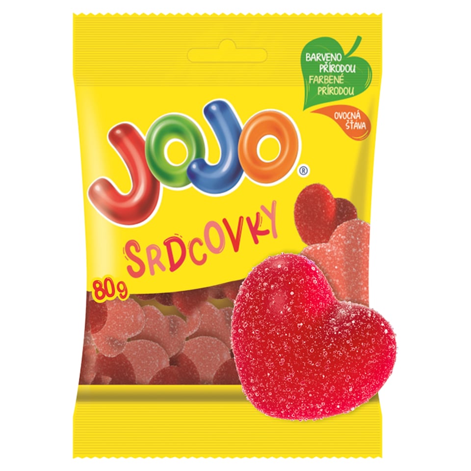 JOJO Srdcovky želé bonbóny s příchutí višně a jahody 80g