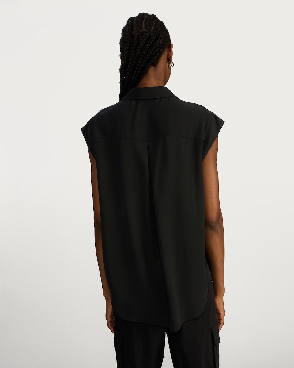 image 1 of F&F Collared Sleeveless Shirt in Black