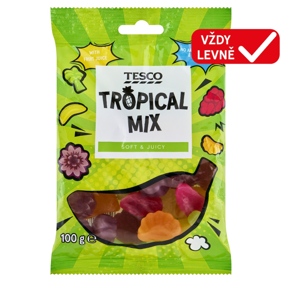 Tesco Tropical Mix želé s ovocnými příchutěmi 100g