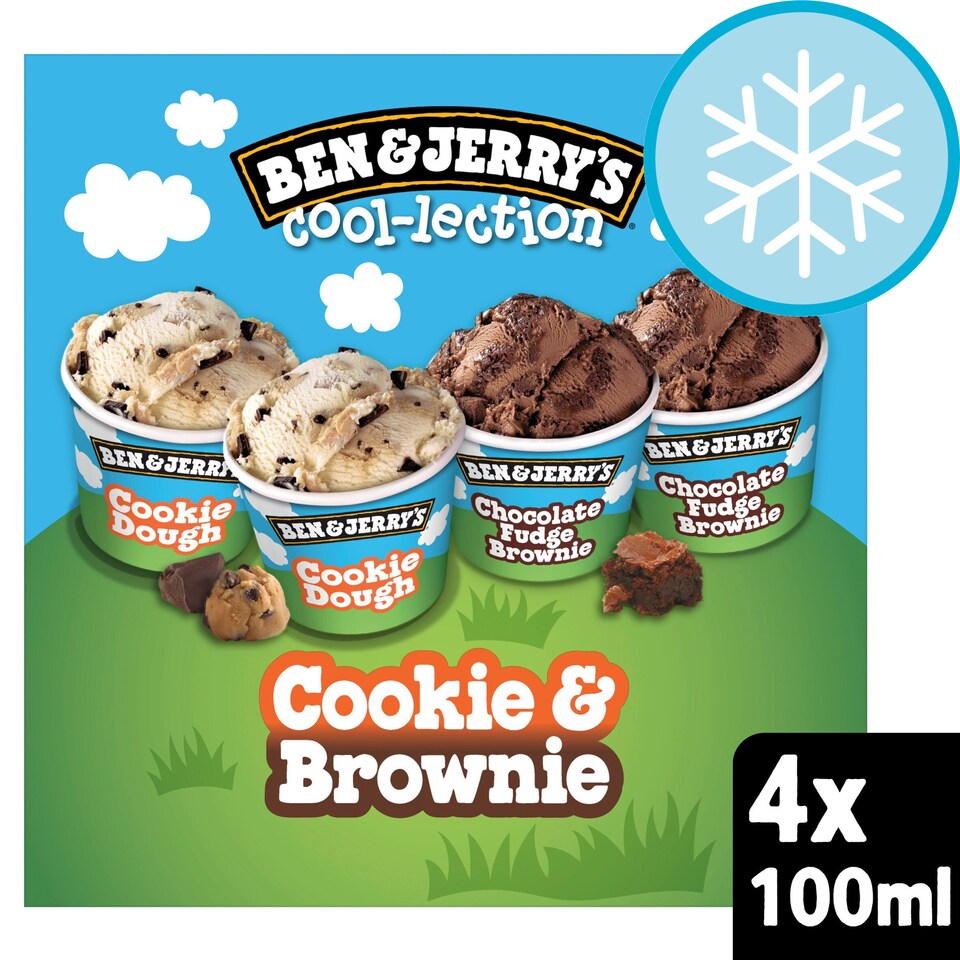 Ben & Jerrys Cookie & Brownie Ice Cream Mini Pots Multipack 4x100ml