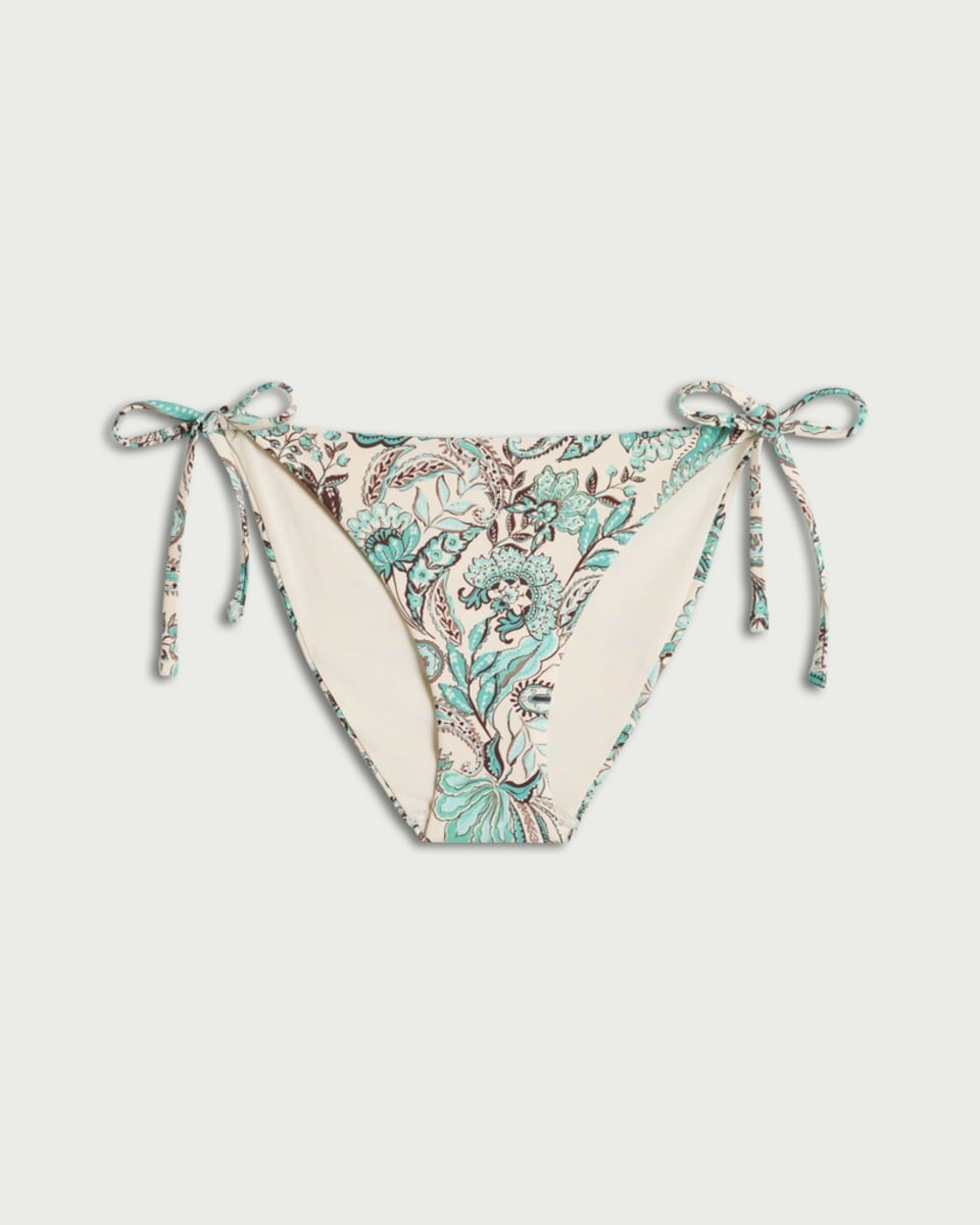 image 1 of F&F Floral Tie Side Bikini Bottoms in Cream