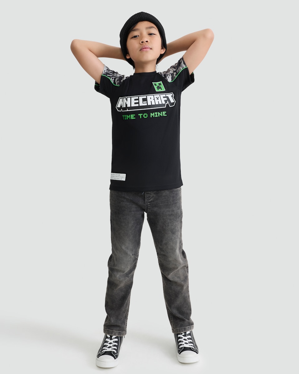 image 1 of Minecraft Time to Mine Print T-Shirt in Black