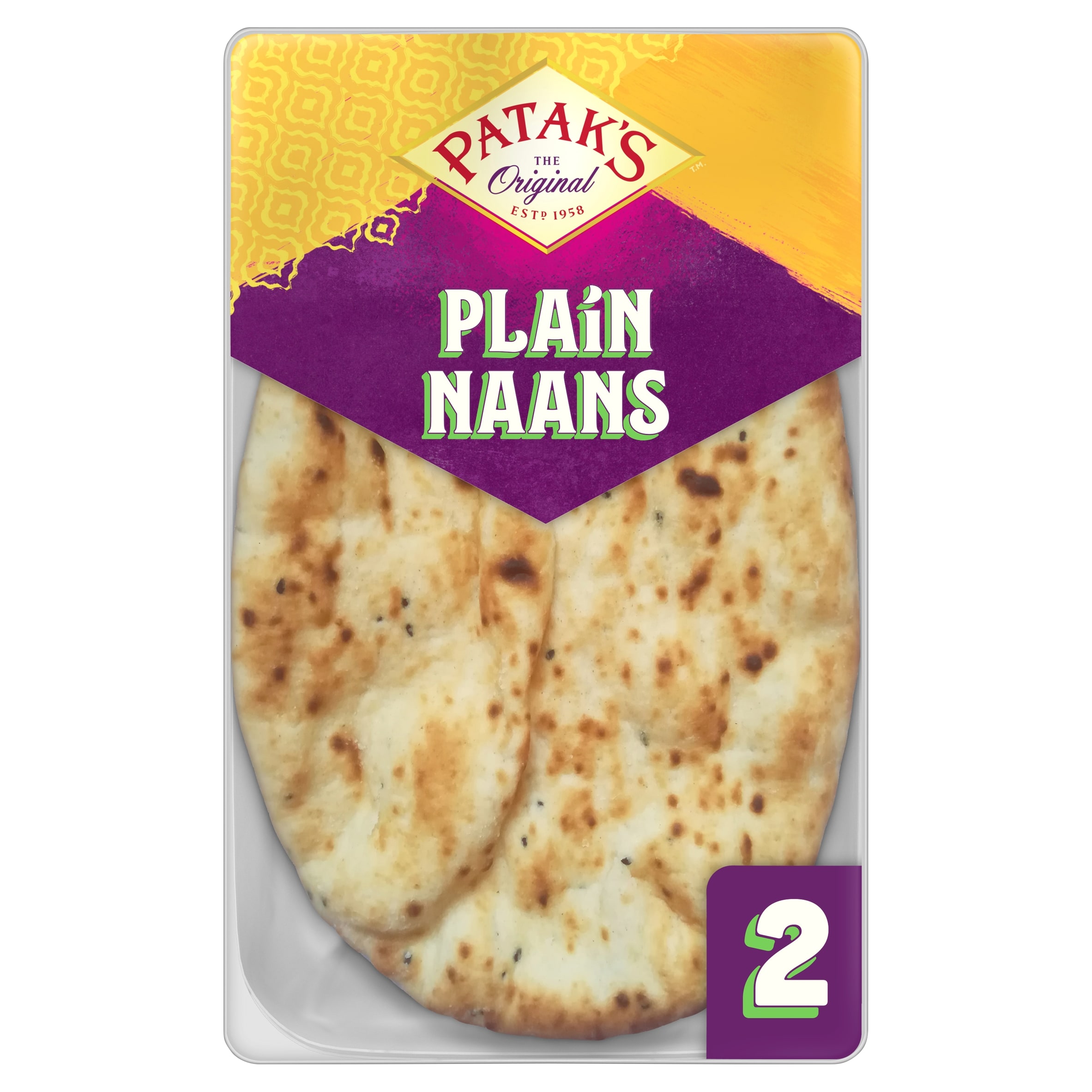 Patak's Indian Flame Baked Plain Naan Breads 2 Pack