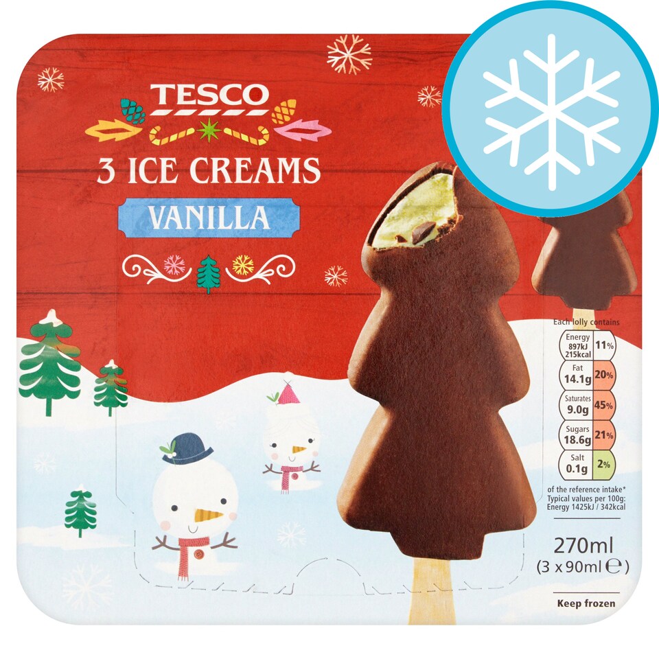 Tesco Xmas Tree Vani Ice Cream Sticks 270ml