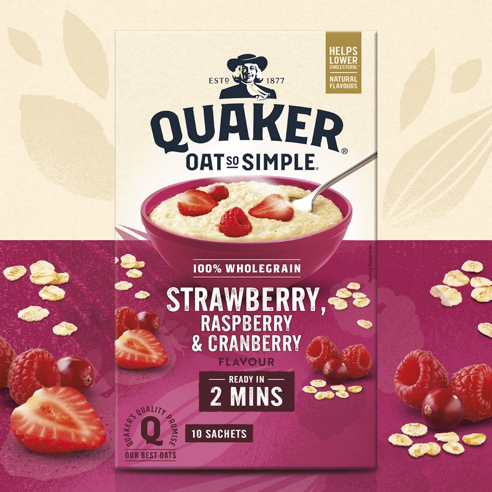 image 1 of Quaker Oat So Simple Strawberry, Raspberry & Cranberry Porridge Sachets 10x33.9g