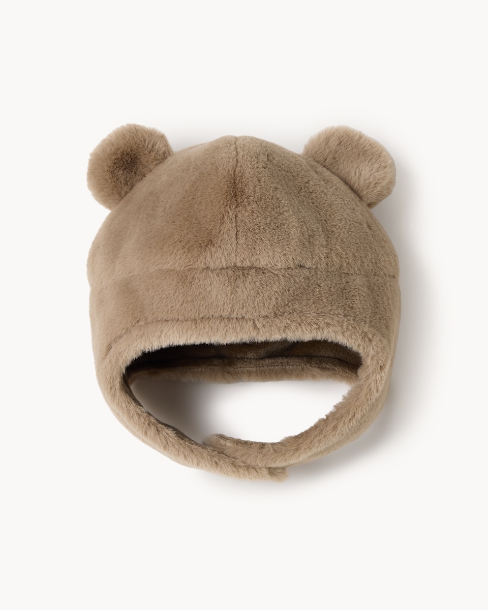 image 1 of F&F Baby Faux Fur Bear Trapper Hat in Brown