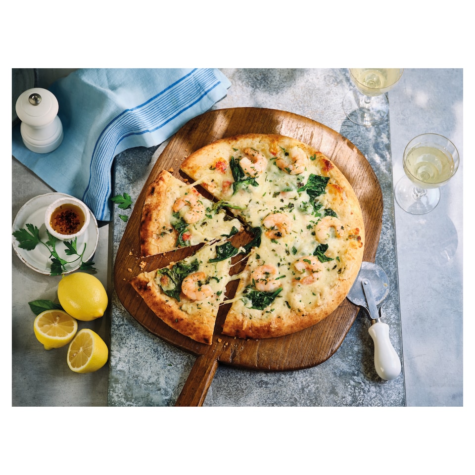 image 1 of Tesco Finest Sicilian Lemon & King Prawn Wood Fired Pizza 406g