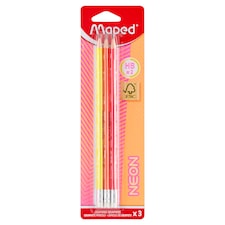 Maped Neon HB Graphite Pencils with Eraser Tip 3 pcs