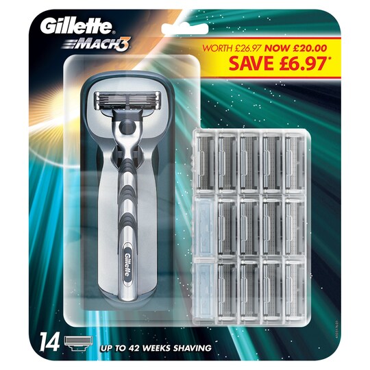 Gillette Mach3 Manual Razor + 12 Blades Tesco Groceries