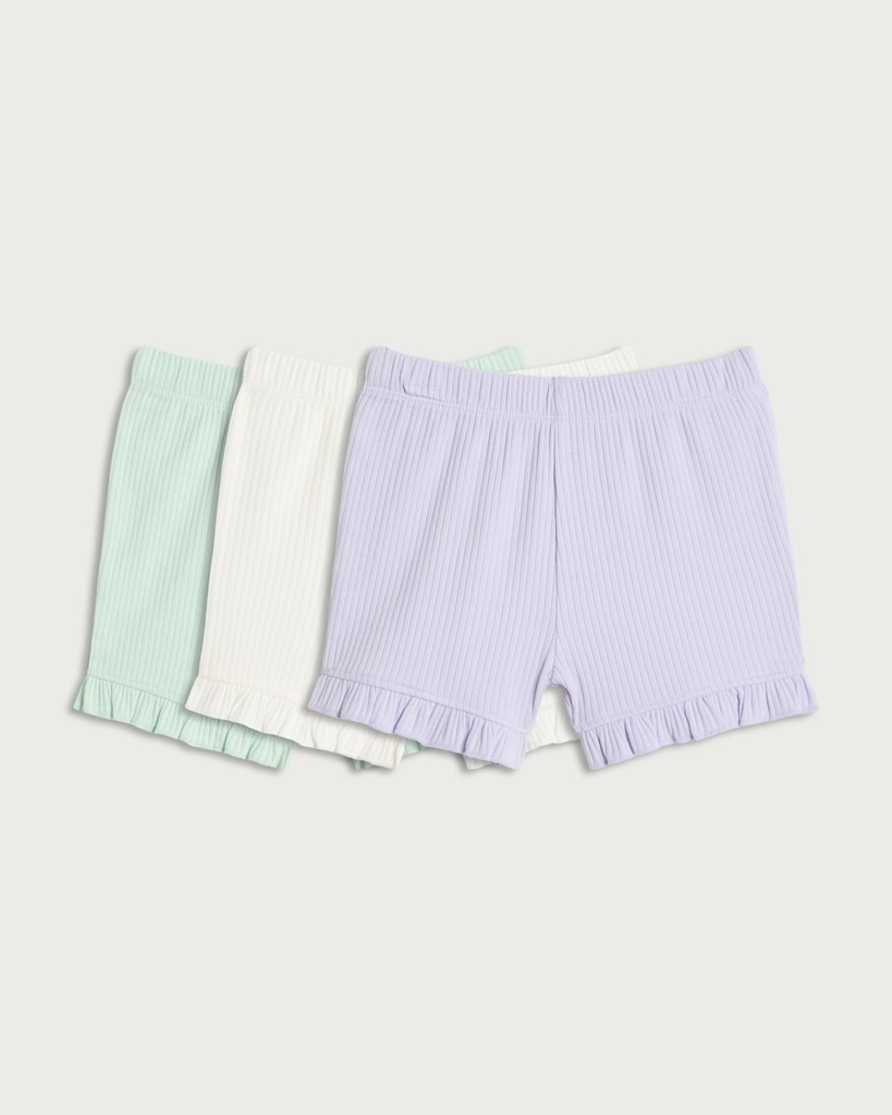 F&F Baby 3-Pack Cotton Rich Ribbed Frill Hem Shorts in Multi