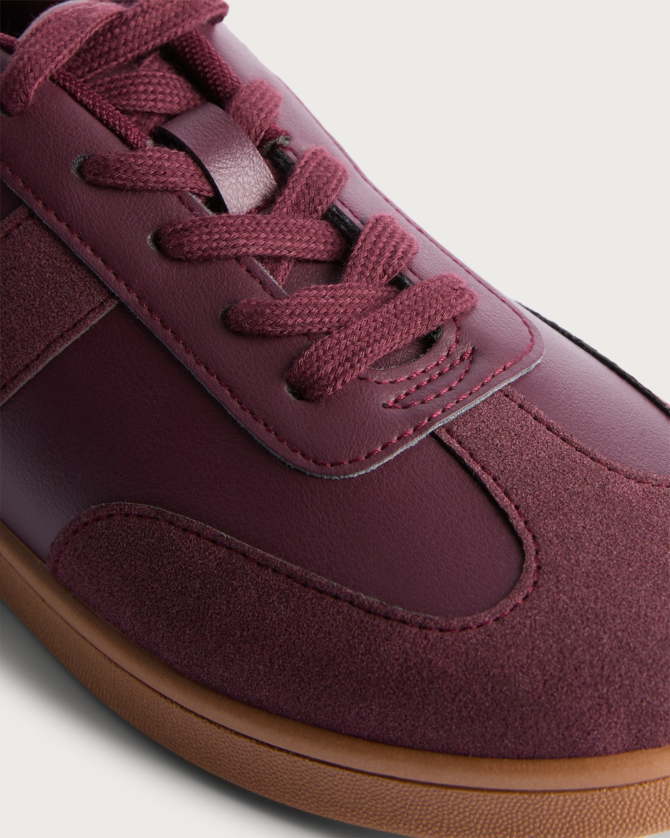 image 1 of F&F Panelled Lace Up Trainers in Burgundy