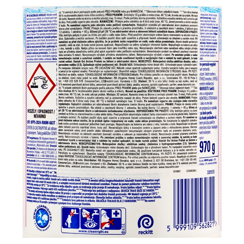 Obrázek 1 pro produkt Vanish Oxi Action Crystal White prášek na bělení a odstranění skvrn 970g