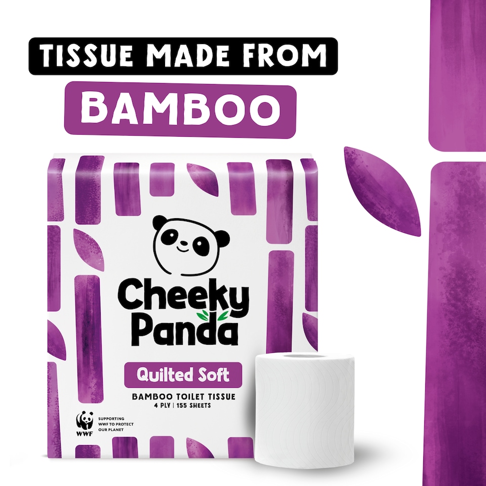 image 1 of Cheeky Panda Quilted Soft Sustainable Bamboo Toilet Tissue, 9 Rolls, 155 Sheets, 4 Ply