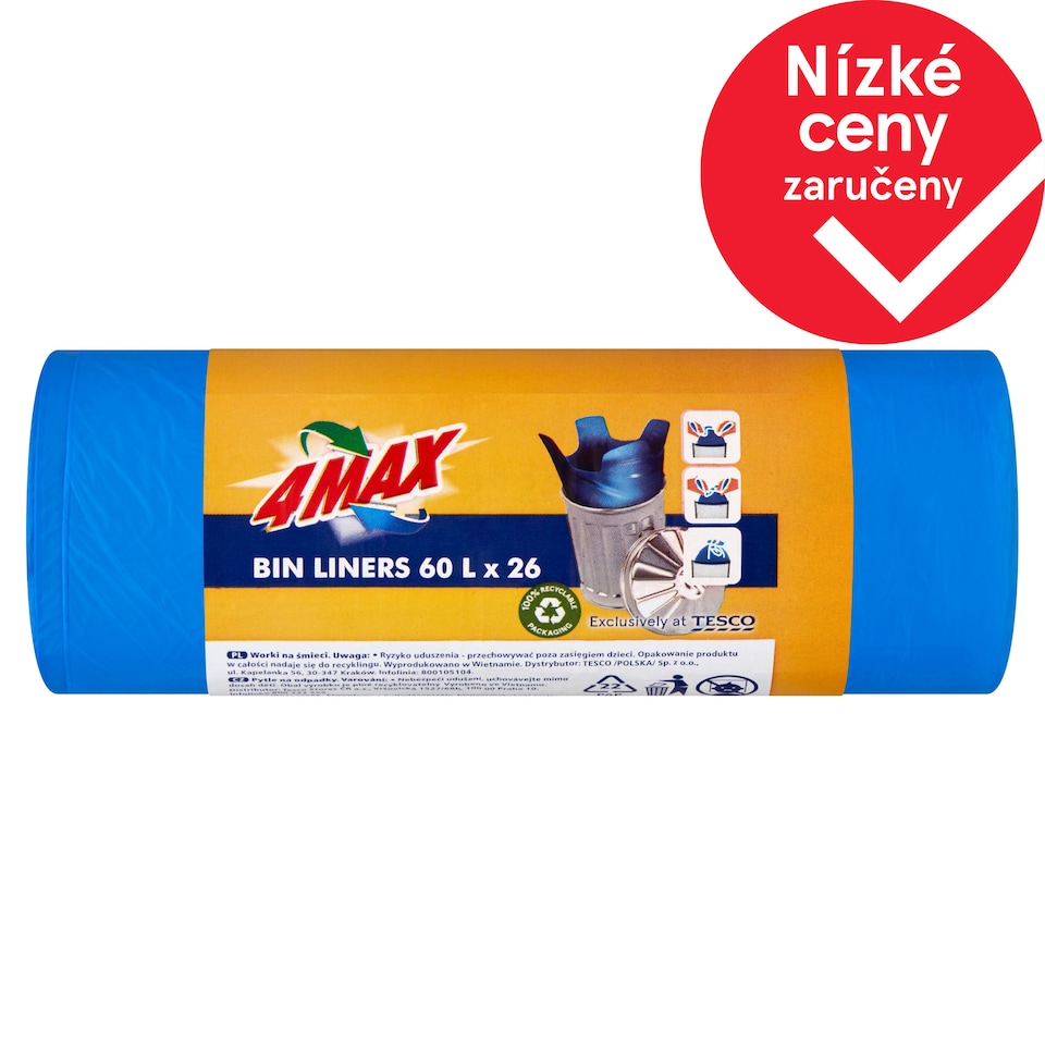 4MAX Pytle na odpadky 60 l 26 ks