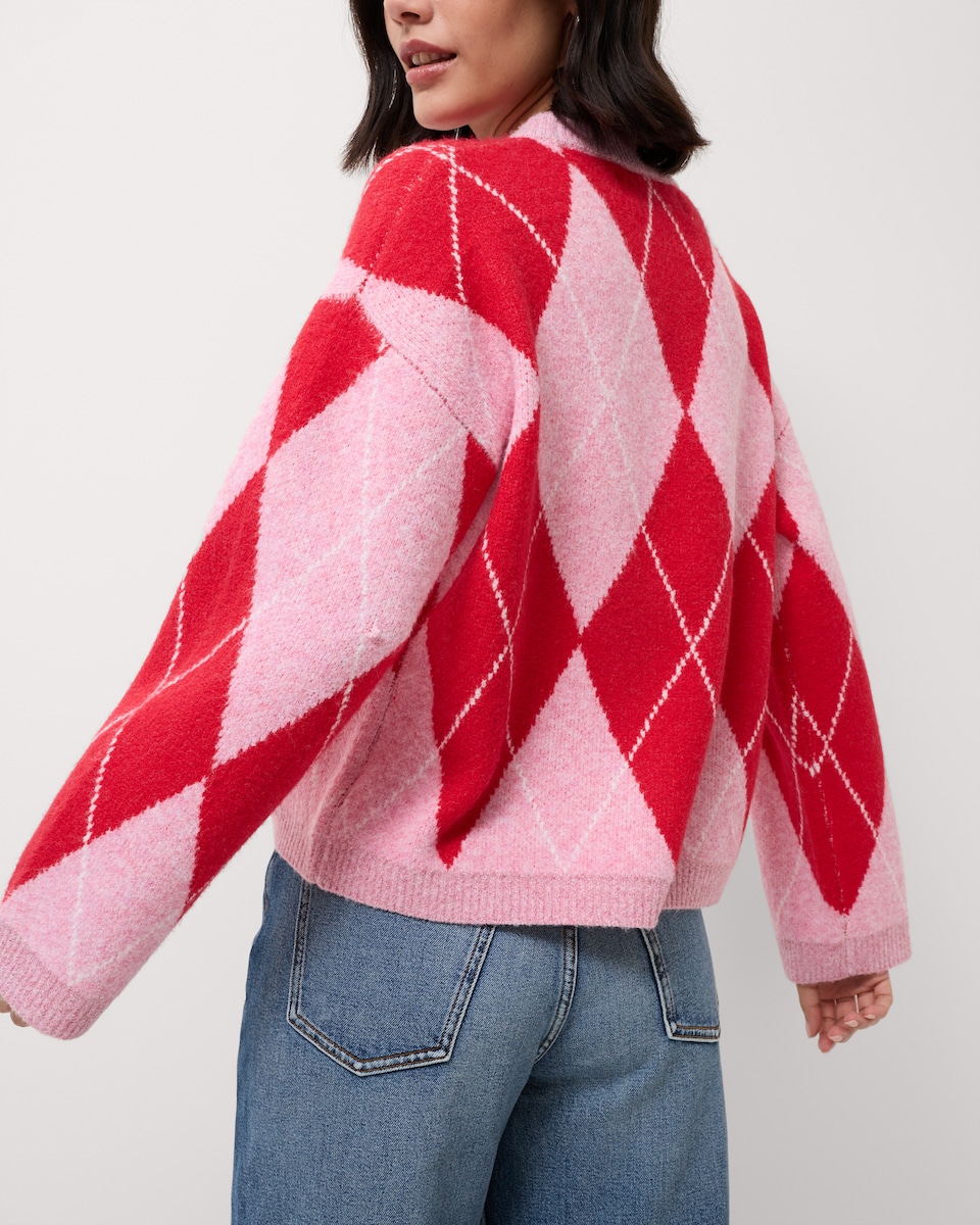 image 1 of Christmas Argyle Sequin Jumper in Pink