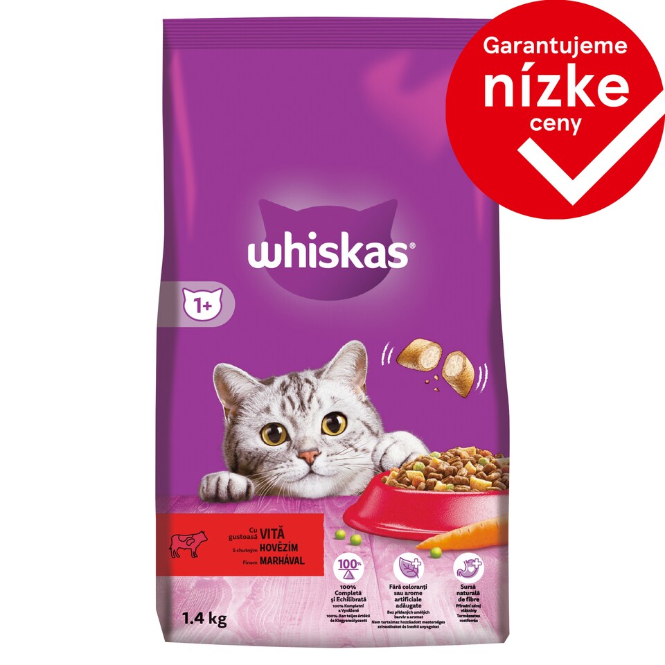 Whiskas 1+ s výborným hovädzím 1,4 kg