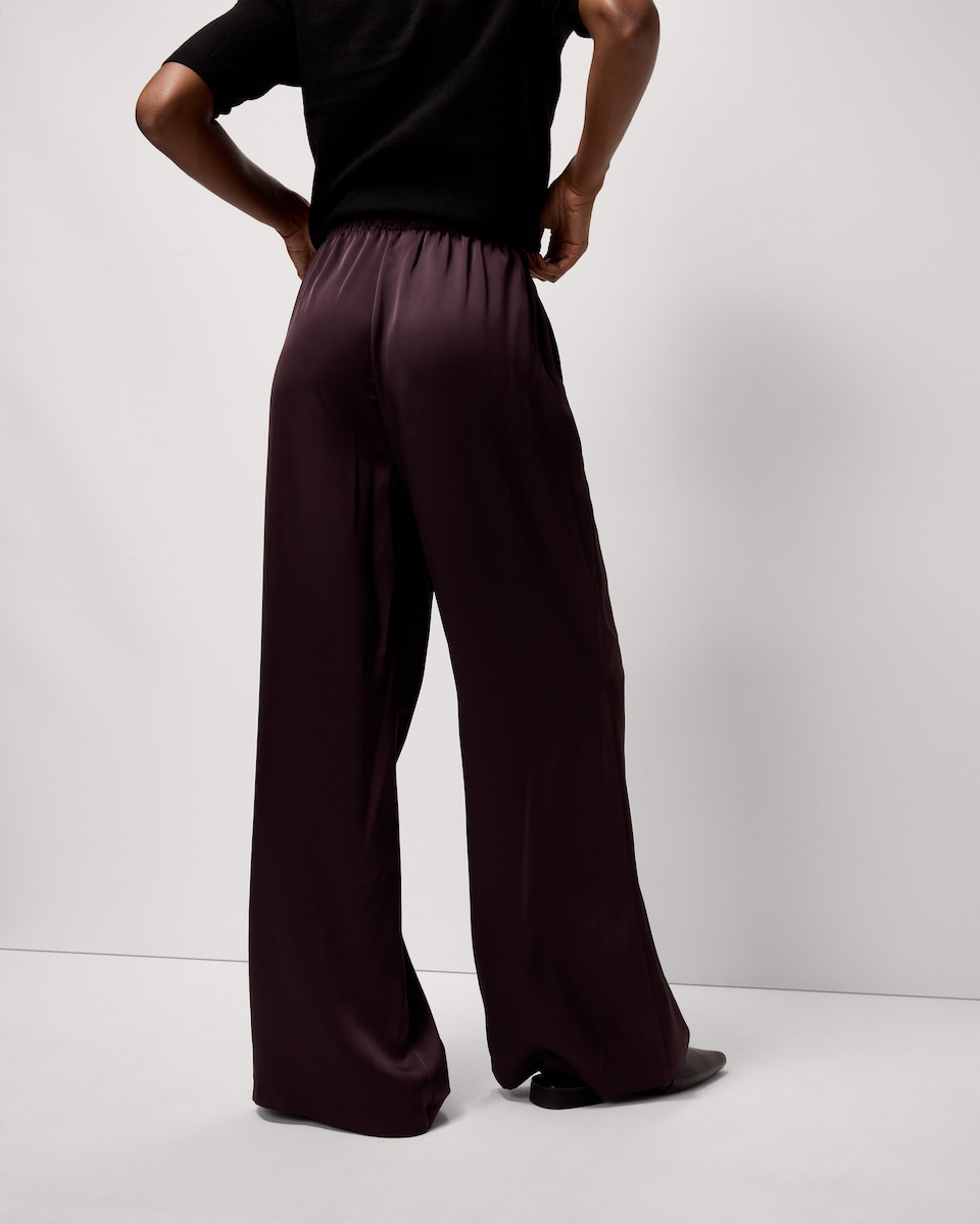 image 1 of F&F Satin Wide Leg Trousers in Burgundy