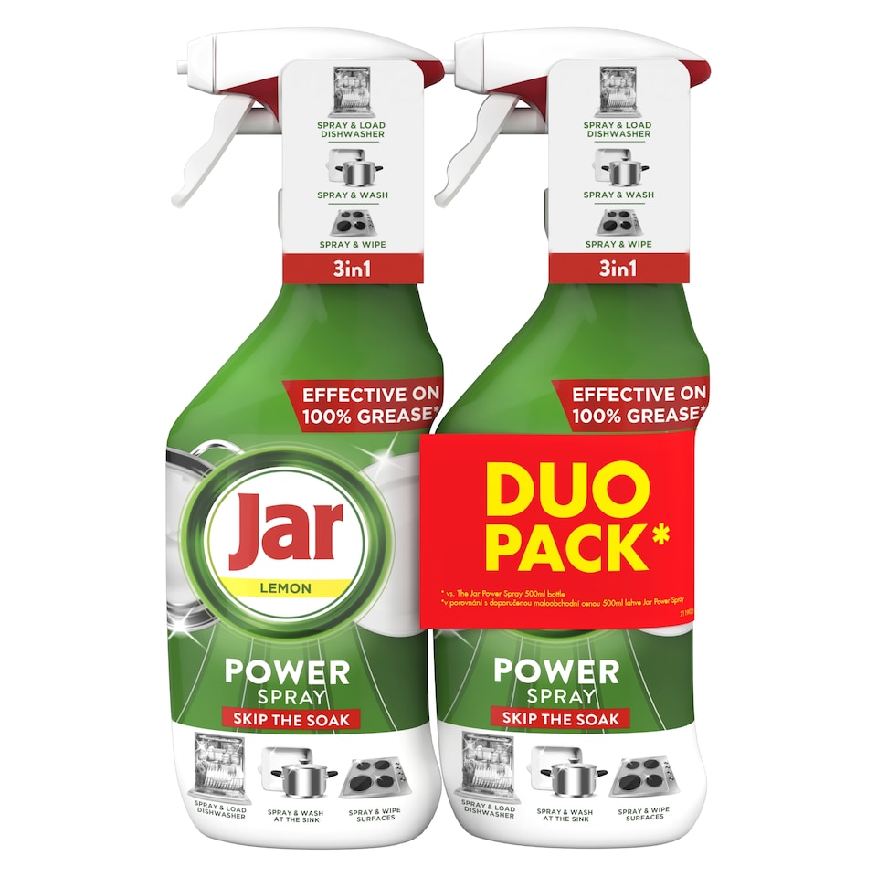 Jar Power Spray, 3in1, Multi-usage For Dishes & Kitchen, Lemon Scent, 2x500ml